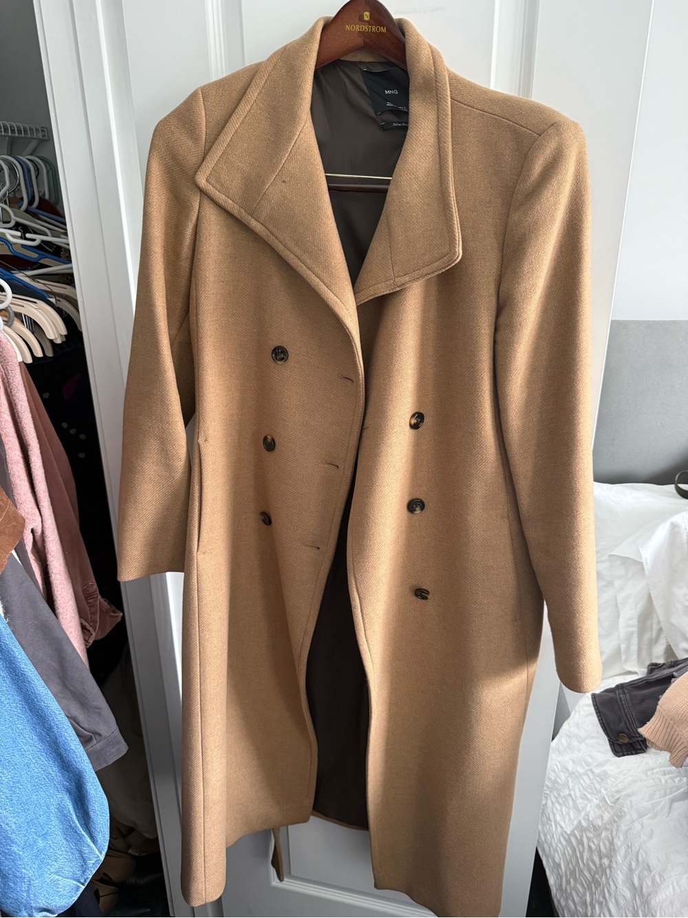 Mango Camel Double-Breasted Trench Coat